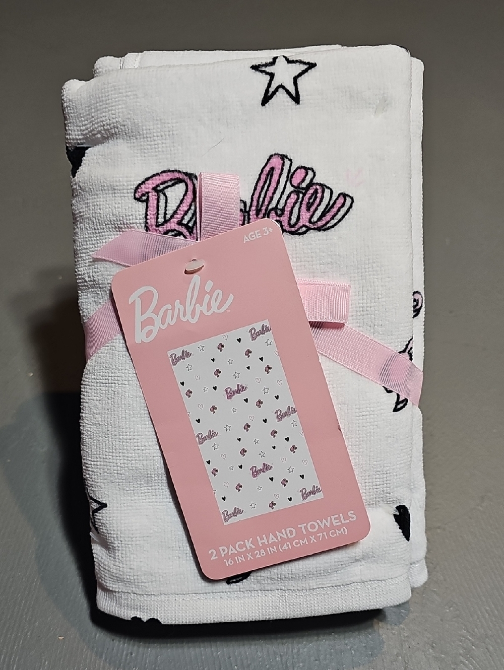 Barbie 2 Pack Bathroom Hand Towels Cotton Barbie Logo Mattel 16 In × 28 In NWT